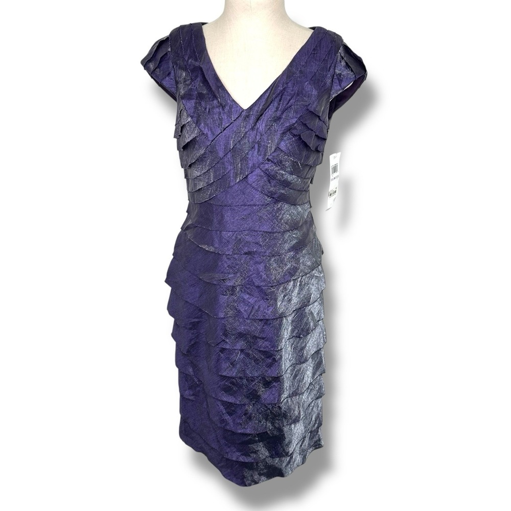 London Times Dress Womens 6 Purple Pleated Iridescent Y2K Mermaid Whimsigoth NEW